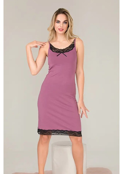 Lady Dantelli Gül Kurusu Penye Gecelik