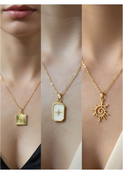 Üçlü Kombin Altın Kaplama Sembol Kolye Seti