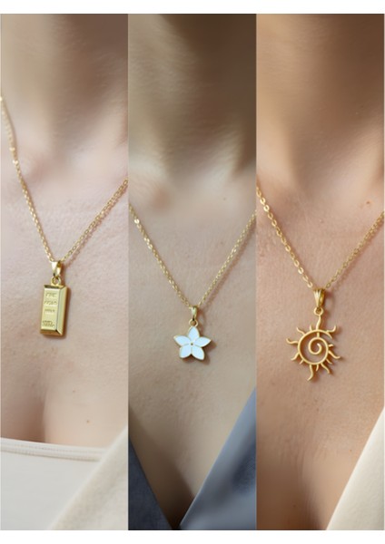 Üçlü Kombin Altın Kaplama Sembol Kolye Seti