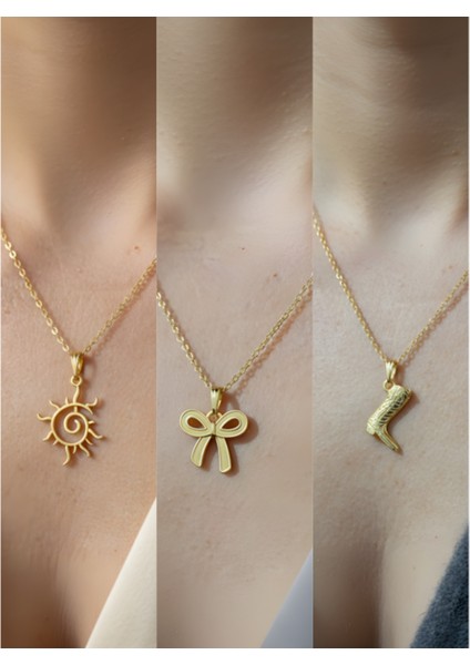 Üçlü Kombin Altın Kaplama Sembol Kolye Seti