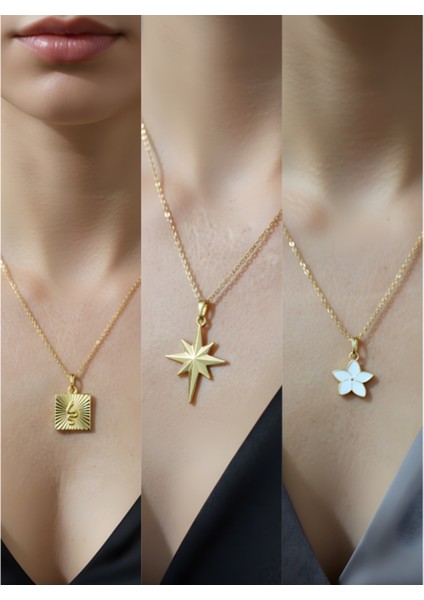 Üçlü Kombin Altın Kaplama Sembol Kolye Seti