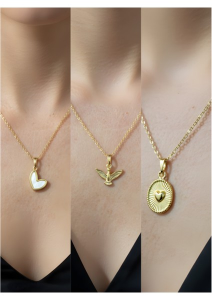 Üçlü Kombin Altın Kaplama Sembol Kolye Seti
