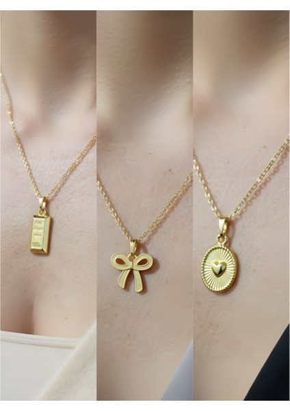 Üçlü Kombin Altın Kaplama Sembol Kolye Seti