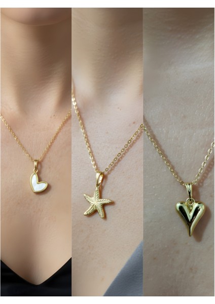 Üçlü Kombin Altın Kaplama Sembol Kolye Seti