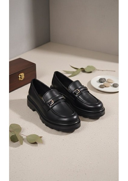 Kadın Kalın Taban Ortopedik Comfort Taban Deri Görünümlü Loafer – Siyah fiyatları