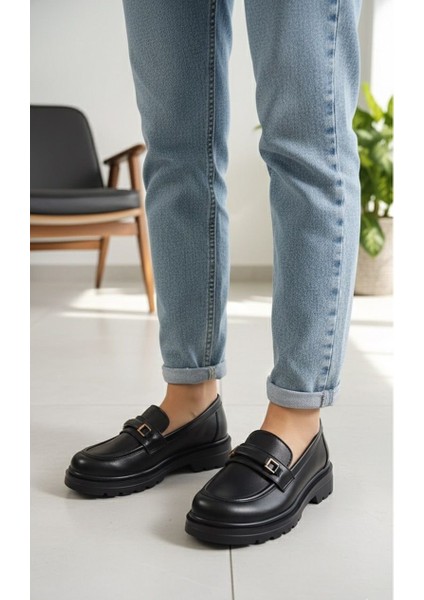 Kadın Kalın Taban Ortopedik Comfort Taban Deri Görünümlü Loafer – Siyah modelleri