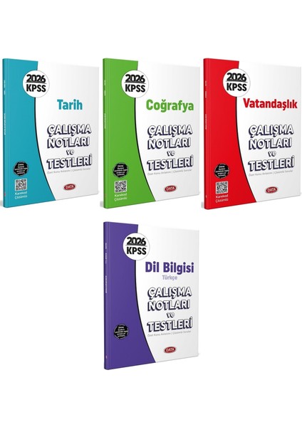 Data 2026 Kpss Tarih + Coğrafya + Vatandaşlık + Dil Bilgisi Türkçe Çalışma Notları ve Testleri 4 Lü Set Data Yayınları