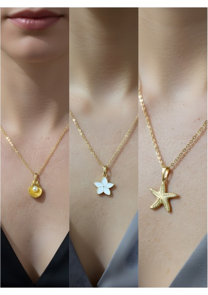 Üçlü Kombin Altın Kaplama Sembol Kolye Seti