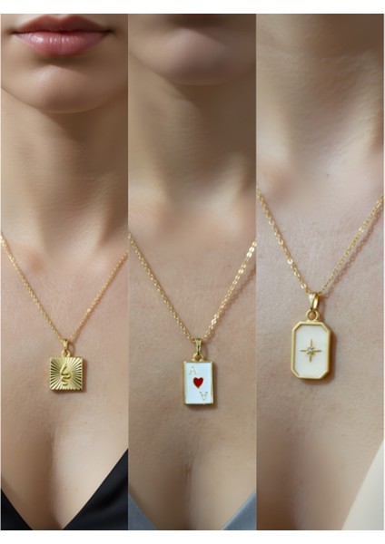 Üçlü Kombin Altın Kaplama Sembol Kolye Seti