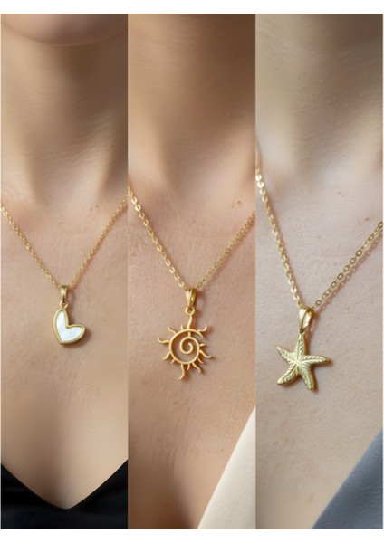 Üçlü Kombin Altın Kaplama Sembol Kolye Seti