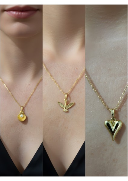Üçlü Kombin Altın Kaplama Sembol Kolye Seti