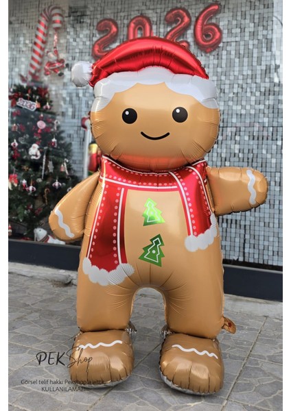 Ayaklı Dev Kurabiye Adam Folyo Balon Yılbaşı Süsleme Balonu
