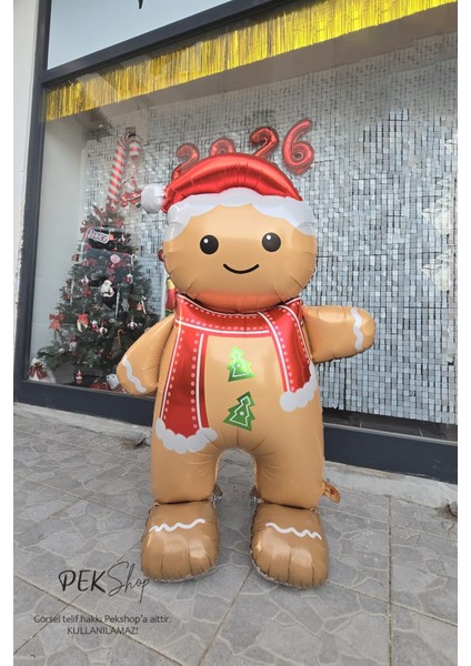 Ayaklı Dev Kurabiye Adam Folyo Balon Yılbaşı Süsleme Balonu fiyatları