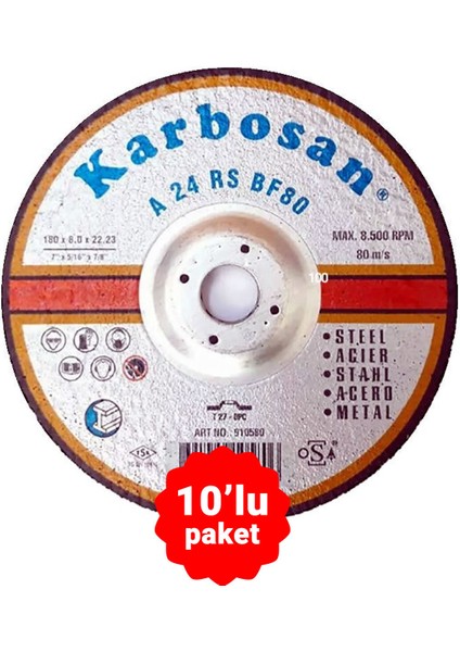 Metal Çapak Alma Taşlama 180X8.0X22.23MM - 10LU Paket