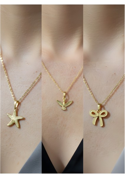 Üçlü Kombin Altın Kaplama Sembol Kolye Seti