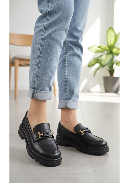 Kadın Kalın Taban Ortopedik Comfort Taban Deri Görünümlü Loafer – Siyah modelleri