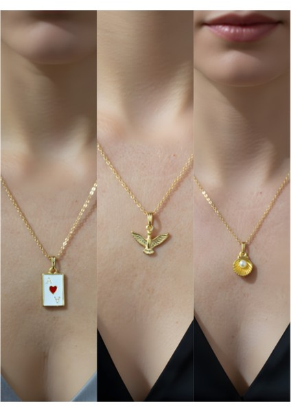 Üçlü Kombin Altın Kaplama Sembol Kolye Seti