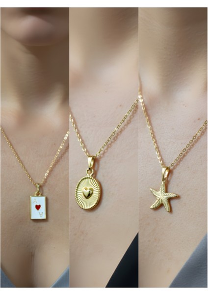 Üçlü Kombin Altın Kaplama Sembol Kolye Seti