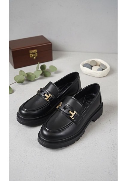 Kadın Kalın Taban Ortopedik Comfort Taban Deri Görünümlü Loafer – Siyah fiyatları