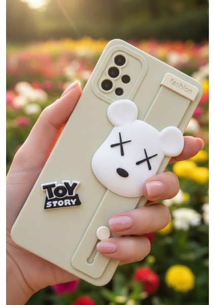 Samsung Galaxy A51 4G Uyumlu Bej Renk 3D Figürlü Darbe Emici Yumuşak Silikon Kapak