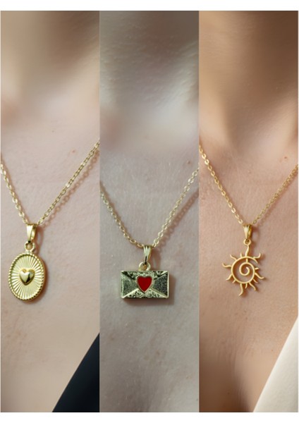 Üçlü Kombin Altın Kaplama Sembol Kolye Seti