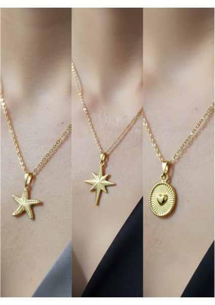 Üçlü Kombin Altın Kaplama Sembol Kolye Seti