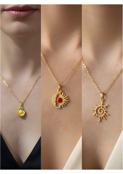 Üçlü Kombin Altın Kaplama Sembol Kolye Seti