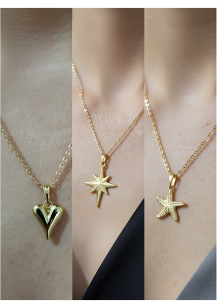 Üçlü Kombin Altın Kaplama Sembol Kolye Seti