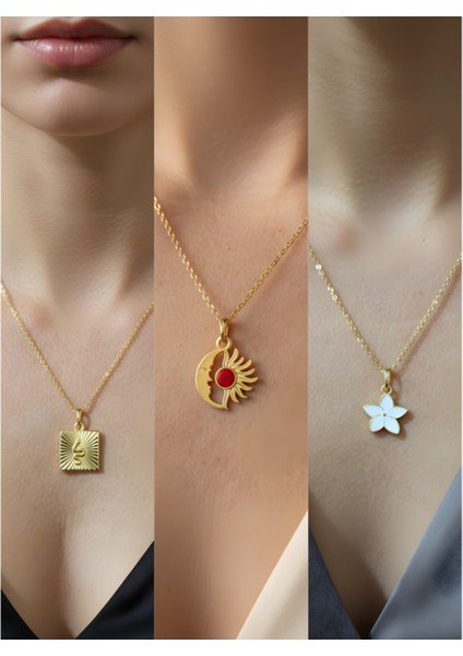 Üçlü Kombin Altın Kaplama Sembol Kolye Seti
