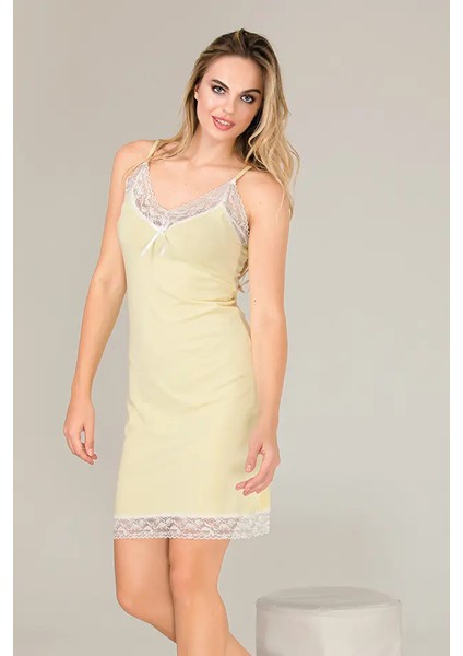 Lady Dantel Detaylı Açık Sarı Gecelik