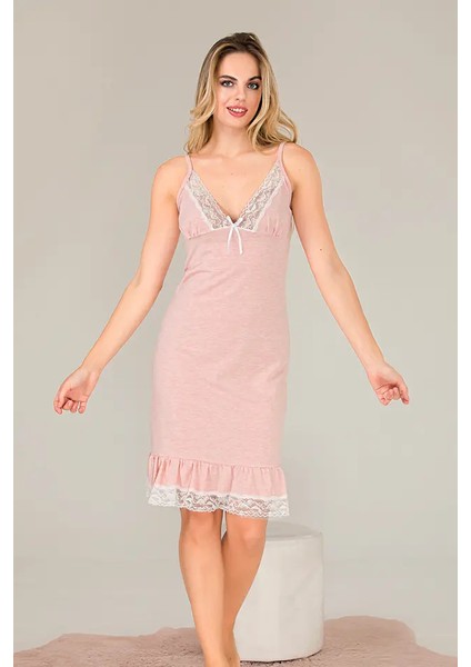 Lady Dantel Detaylı Pembe Gecelik