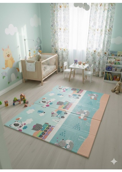 Katlanabilir Çift Taraflı Eğitici Çocuk Oyun Matı, Halısı 180X150 (Taşıma Çantalı)-Mavi Alfabe fiyatları