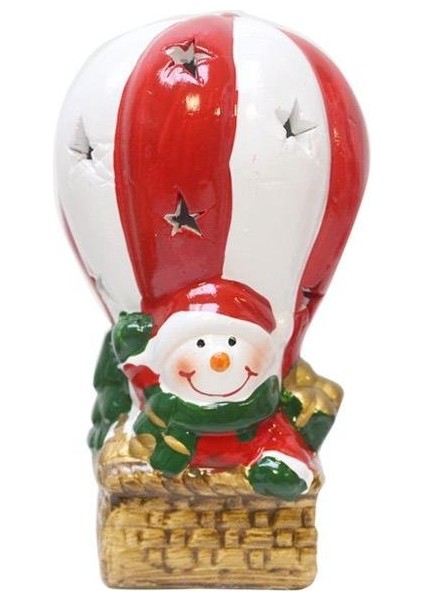 Seramik Dekor Süsü Işıklı Noel Baba Biblo 13 cm