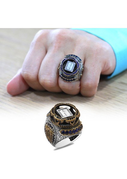 Kabei Şerif Detaylı Üzerinde Araça Beytullah Yazılı Koleksiyonluk 925 Ayar Gümüş Erkek Yüzük modelleri