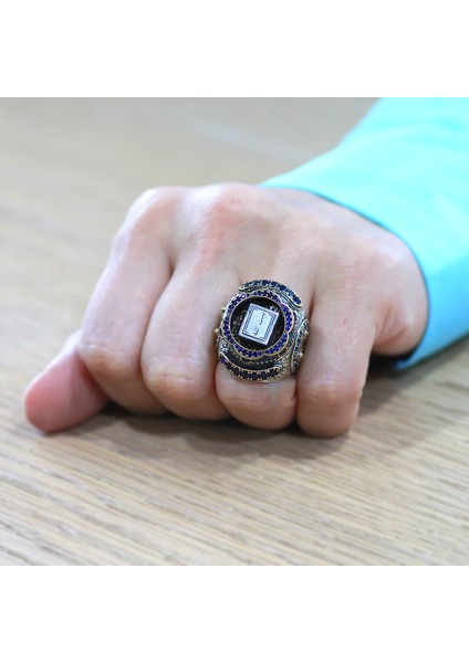 Kabei Şerif Detaylı Üzerinde Araça Beytullah Yazılı Koleksiyonluk 925 Ayar Gümüş Erkek Yüzük indirimleri