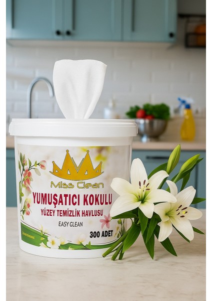 ( 300 Adet ) Lilyum Çiçeği Kokulu Yüzey Temizlik Havlusu Islak Kova Mendil 18*21 cm