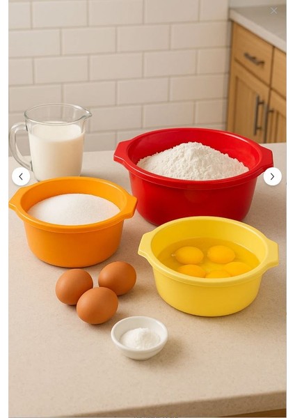 3 Boy Kalın Dayanıklı Plastik Badya Seti – Çok Amaçlı Salata / Yıkama / Saklama / Hazırlık Kabı