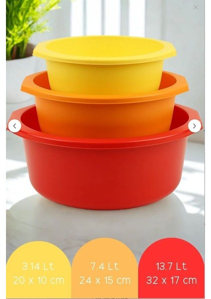 3 Boy Kalın Dayanıklı Plastik Badya Seti – Çok Amaçlı Salata / Yıkama / Saklama / Hazırlık Kabı