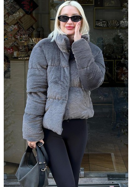 Füme Dik Yaka Kadın Kürklü Mont MG2259 fiyatları