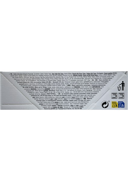 Paw Patrol Glutensiz Çikolatalı Sürpriz Yumurta 20 G (3 Adet) modelleri