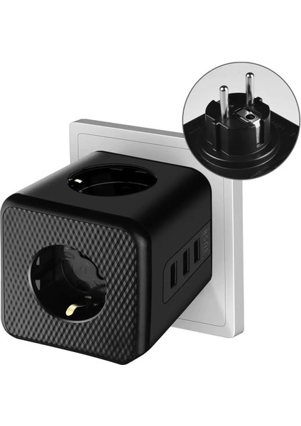 Termal Akım Korumalı Isıya Dayanıklı 3'lü Duvar Tipi Priz 2 x USB 1 x Type C Çıkışlı