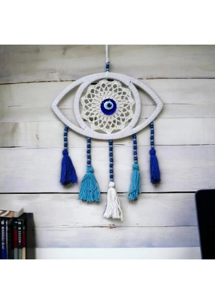 Beyaz Dantelli Ponponlu Nazar Boncuklu Duvar Süsü fırsatları