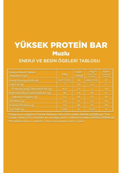 Yüksek Protein Bar - Muzlu 45G (3 Adet) indirimleri
