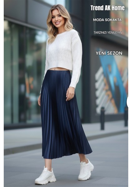 Beli Lastikli Piliseli Etek - Renk Larcivert ( Standart Beden )