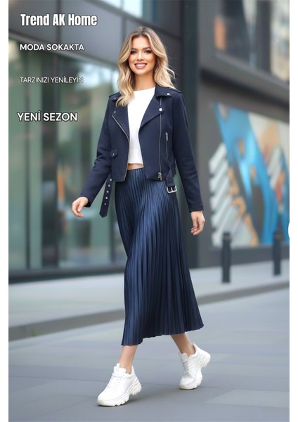 Beli Lastikli Piliseli Etek - Renk Larcivert ( Standart Beden )