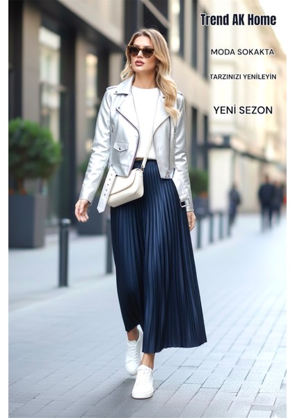 Beli Lastikli Piliseli Etek - Renk Larcivert ( Standart Beden )