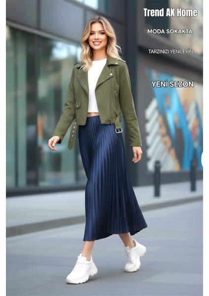 Beli Lastikli Piliseli Etek - Renk Larcivert ( Standart Beden )