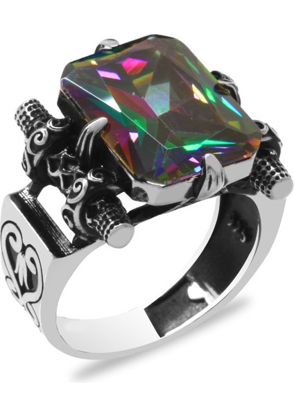 Baget Kesim Mistik Topaz Taşlı 925 Ayar Gümüş Erkek Yüzük