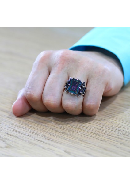 Baget Kesim Mistik Topaz Taşlı 925 Ayar Gümüş Erkek Yüzük modelleri