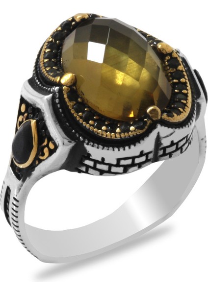 Faset Kesim Zultanit Taşlı Kral Tacı Tasarım 925 Ayar Gümüş Erkek Yüzük